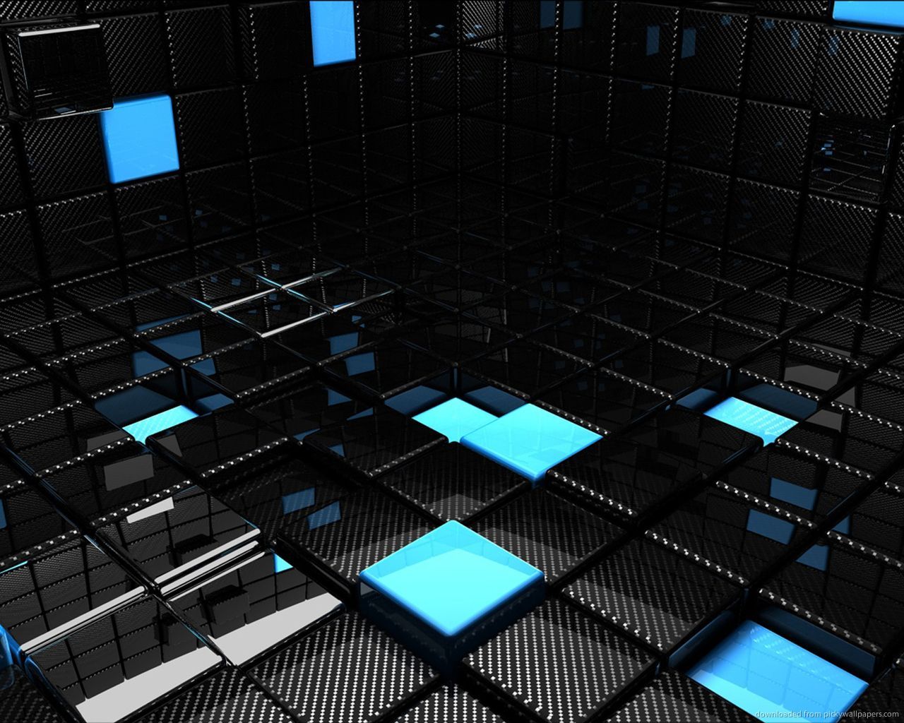 Download 1280x1024 Chrome And Blue 3D Room Wallpaper