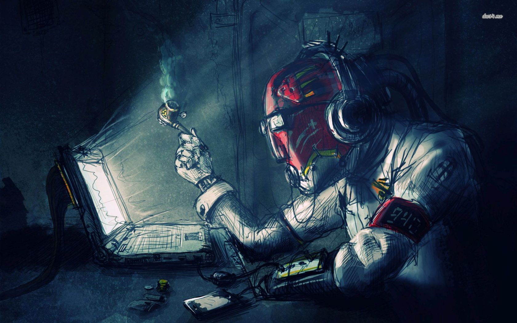 Smoking cyborg wallpaper - Digital Art wallpapers -