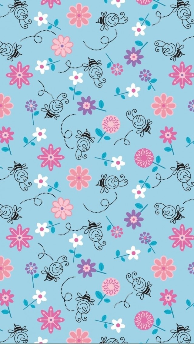 Bees and Flowers Illustration Pattern iPhone 5 Wallpaper / iPod ...