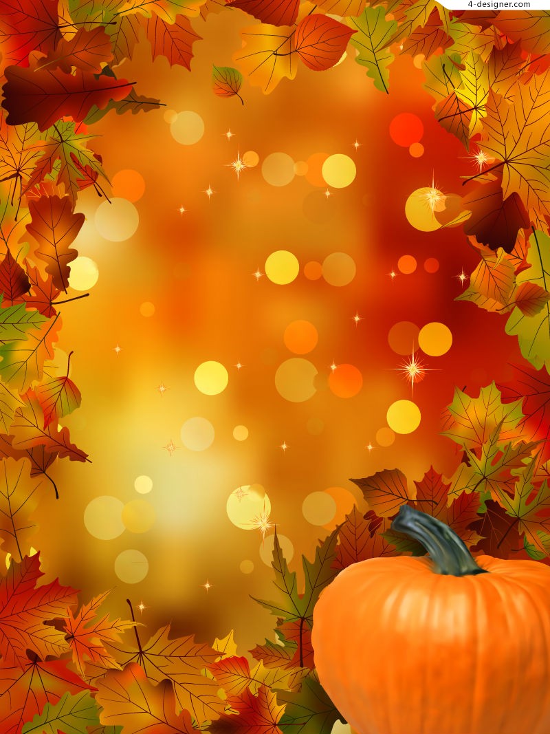 4 Designer Exquisite pumpkin and maple leaf background vector