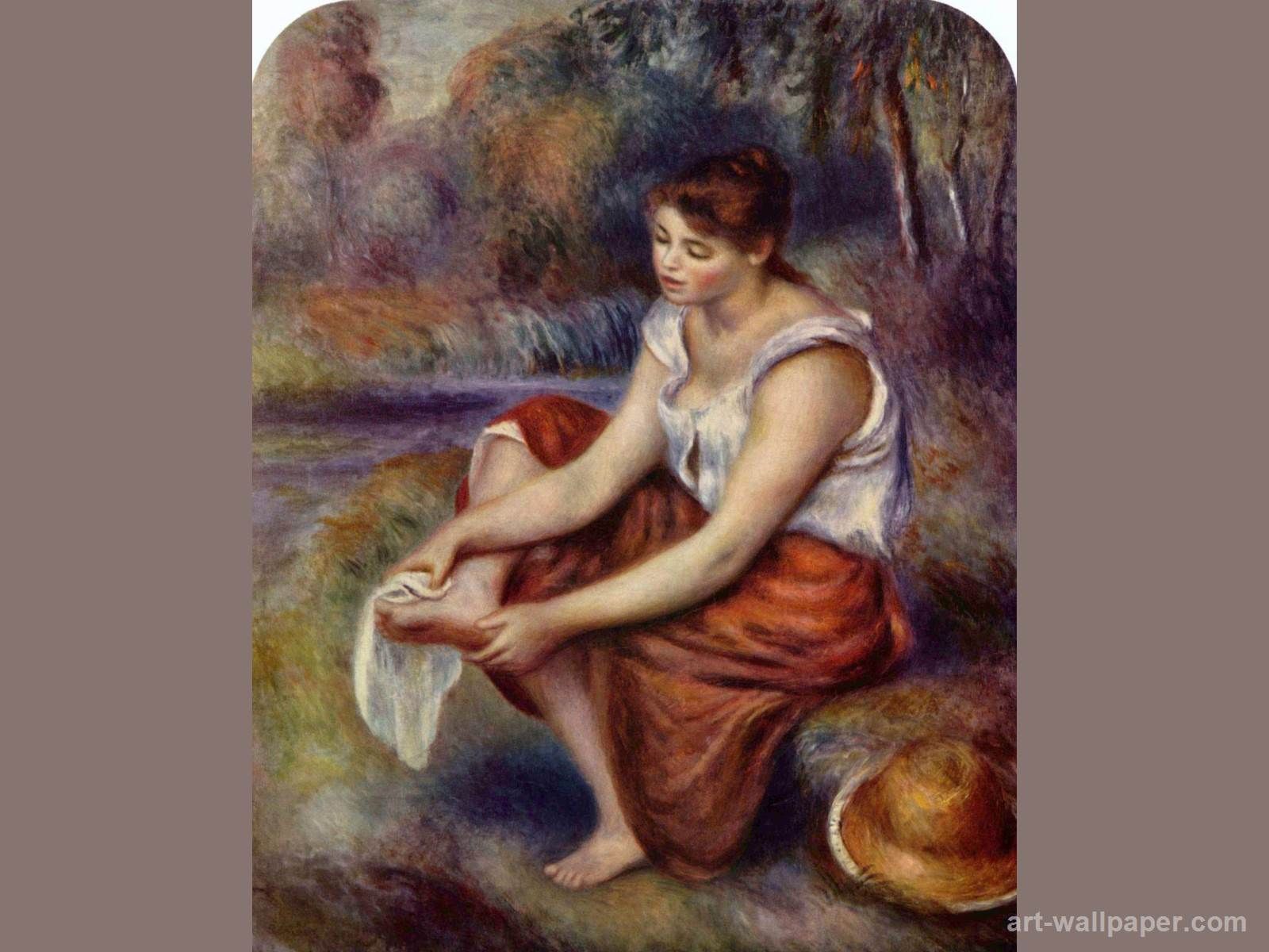 The girls' feet DRYING , Renoir Pierre-Auguste Wallpapers