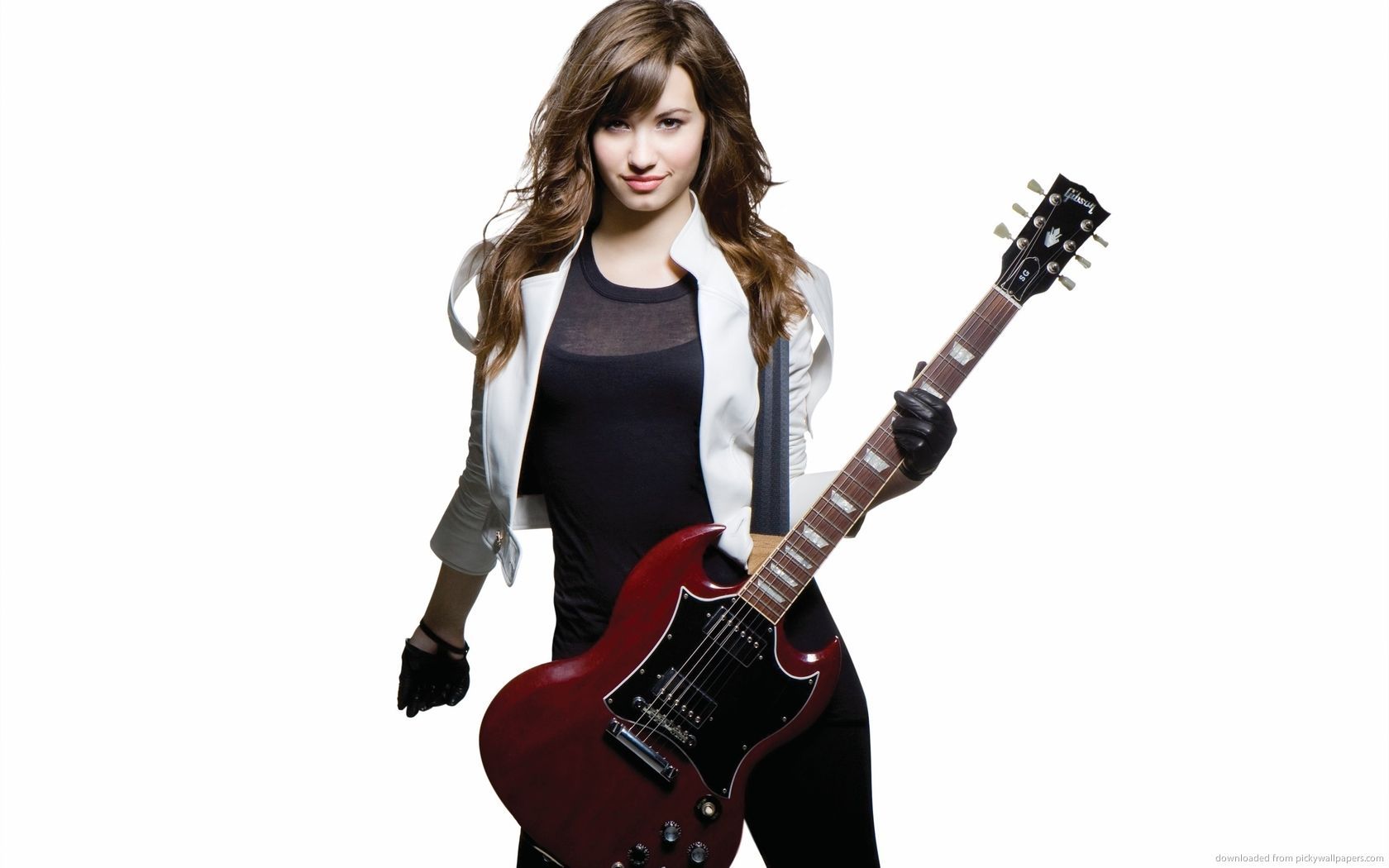 Download 1680x1050 Demi Lovato With Red Guitar Wallpaper