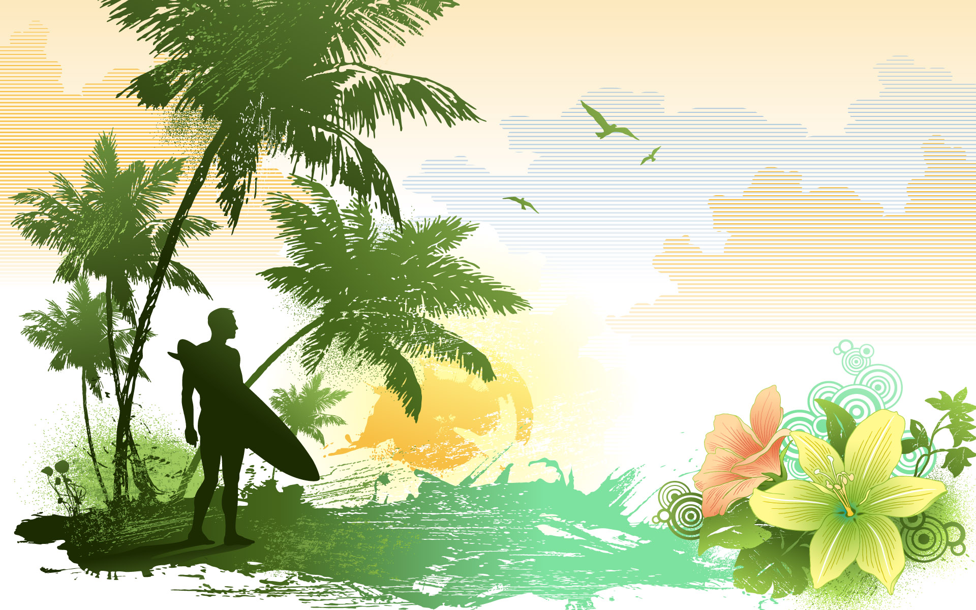 Flowers palm trees surfing tropical wallpaper - (#179999) - High ...