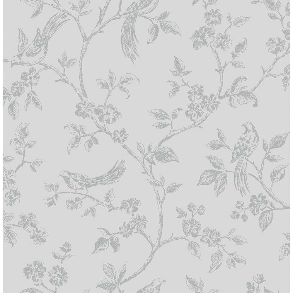 Shimmer Birds Wallpaper Soft Grey Silver - ILW980044 - from