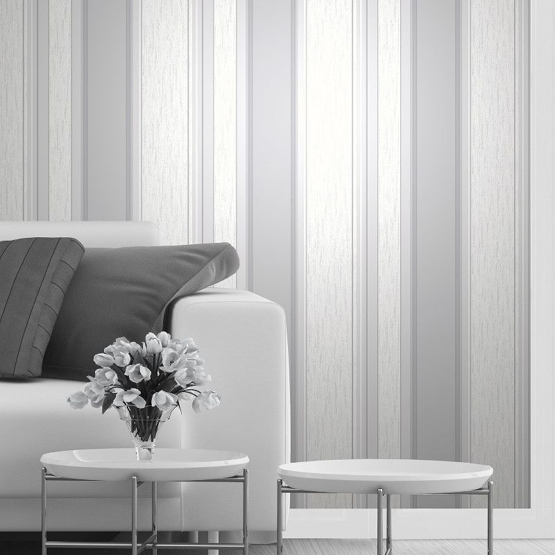 Synergy Glitter Stripe Wallpaper in Dove Grey and Silver M0853