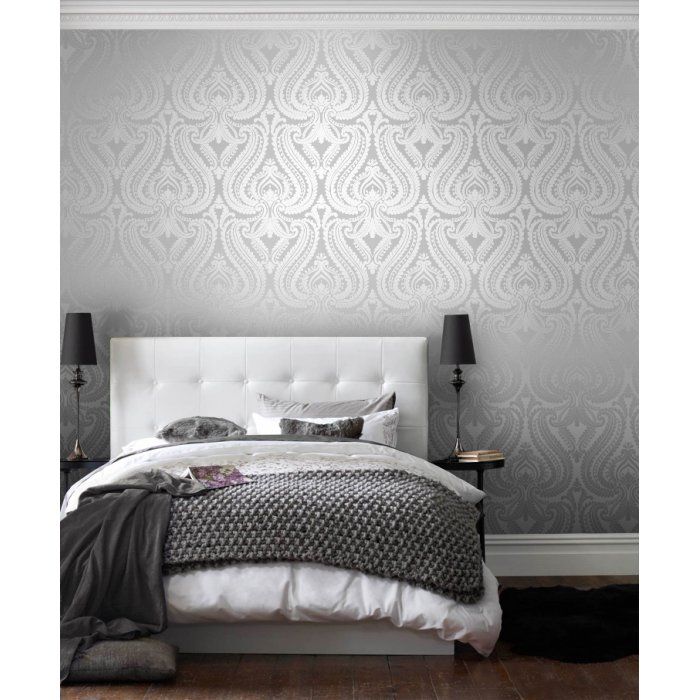 I Love Wallpaper Shimmer Damask Wallpaper Soft Grey / Silver