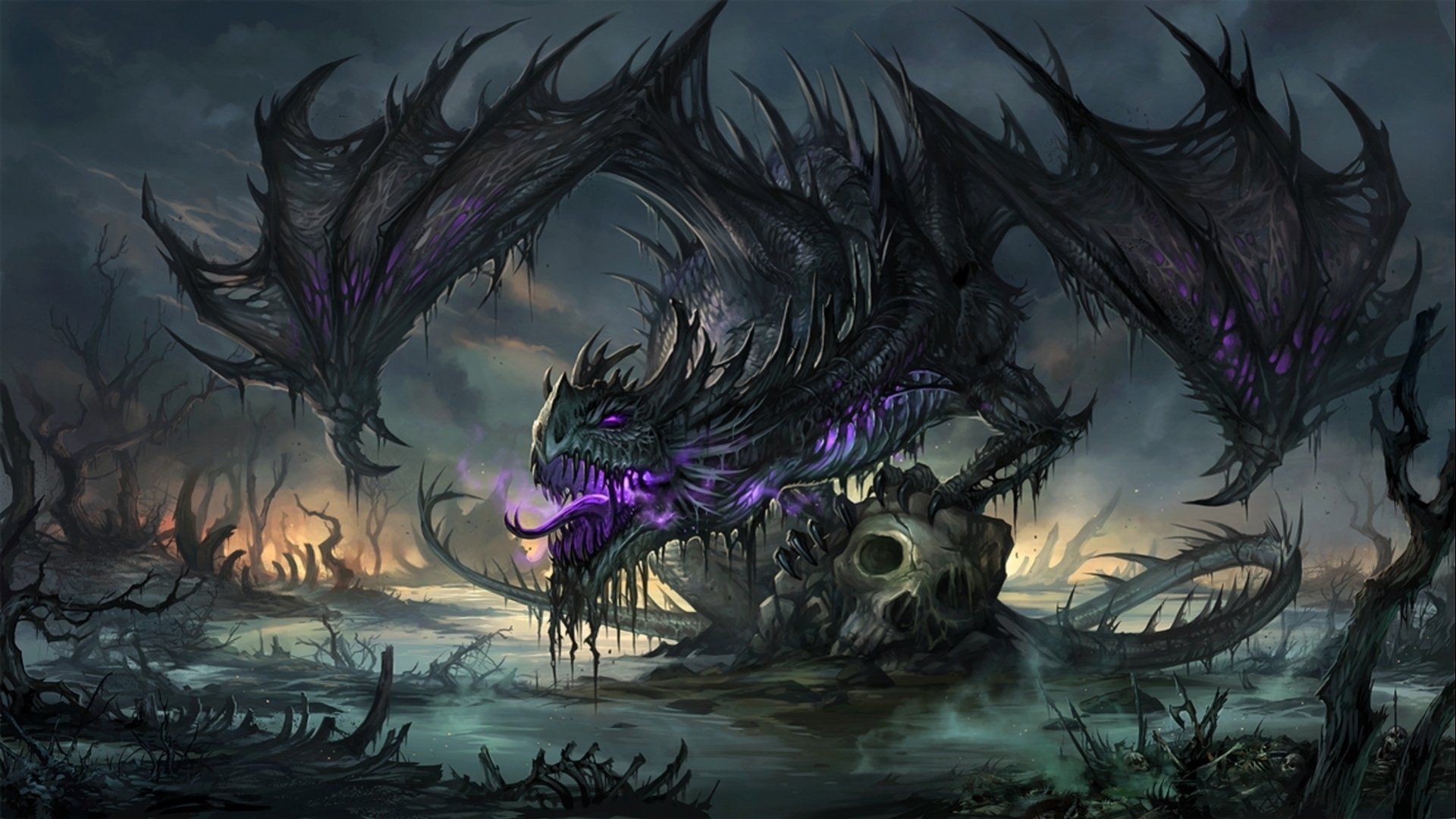 DRAGONS - gothic skull wings fantasy purple wallpaper | 1920x1080 ...