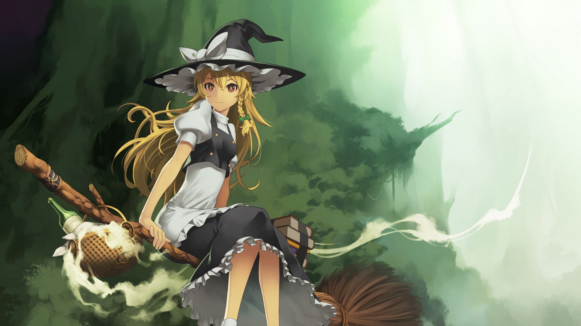 Download Wallpaper 1920x1080 Girl, Broom, Hat, Witch, Witchcraft