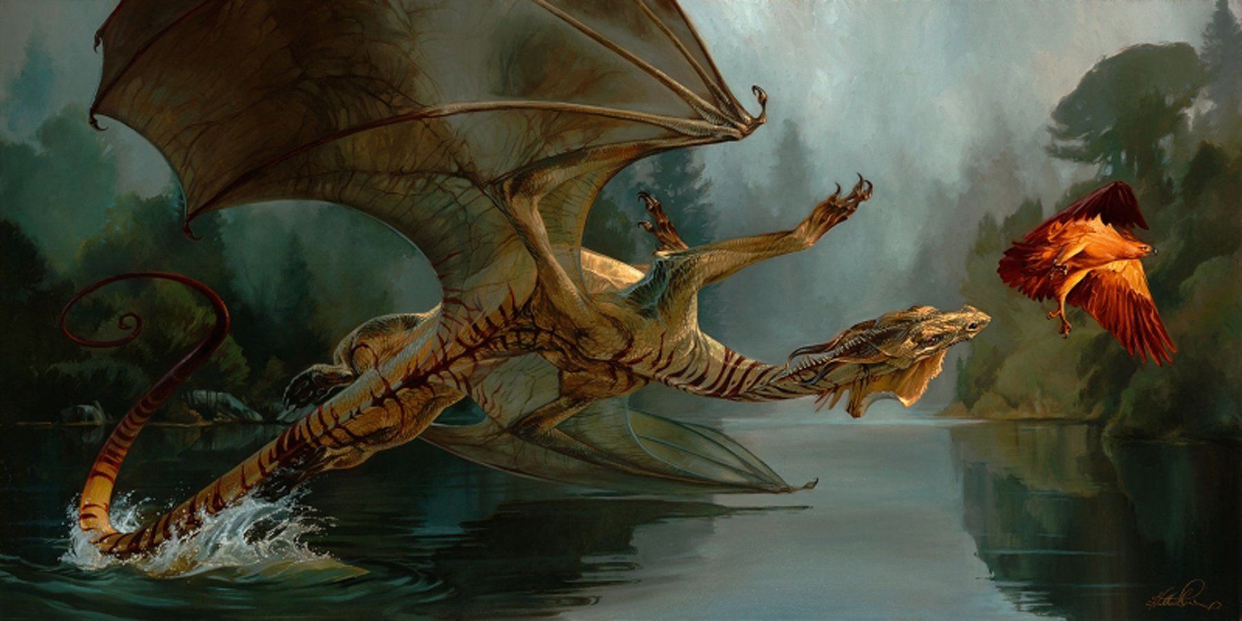 War dragon fantasy eagle water animal nature wallpaper | 1800x900 ...