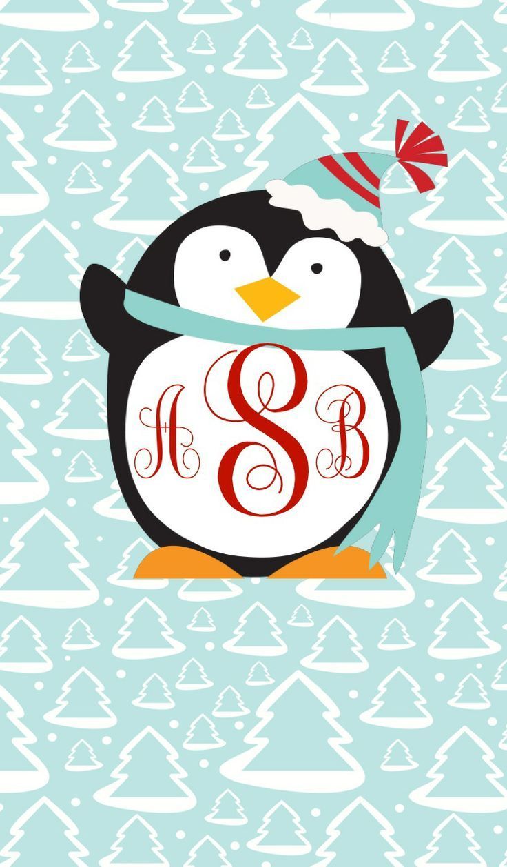 Christmas monogrammed penguin iPhone / iPad wallpaper made with