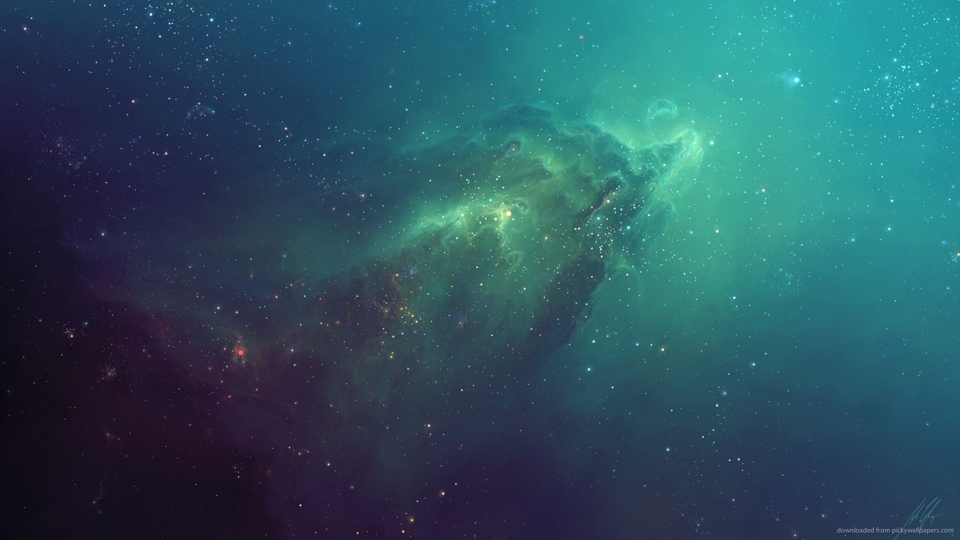 Download 1920x1080 Cyan Space Nebula Wallpaper
