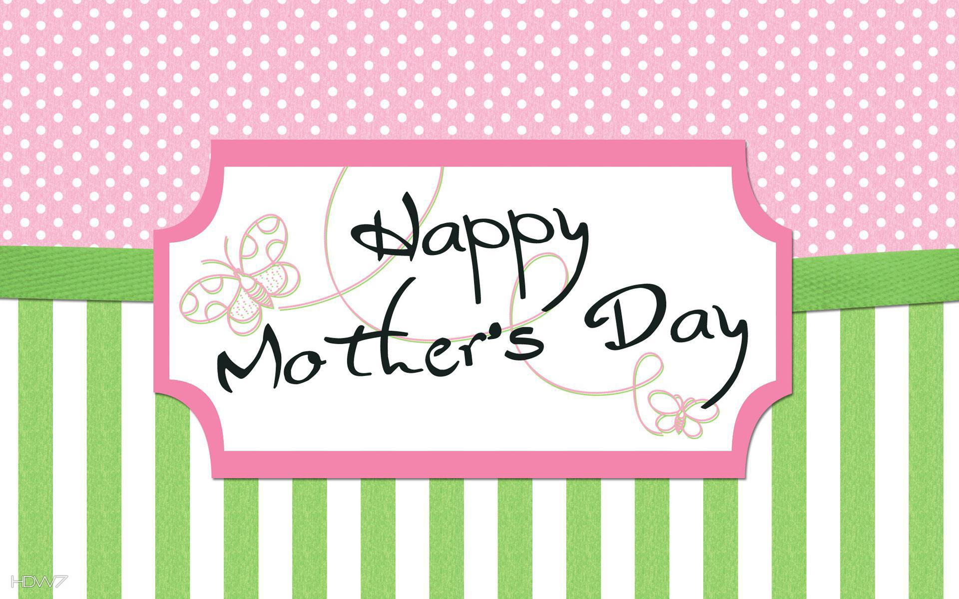 Happy mothers day green pink dots stripes butterflies vector