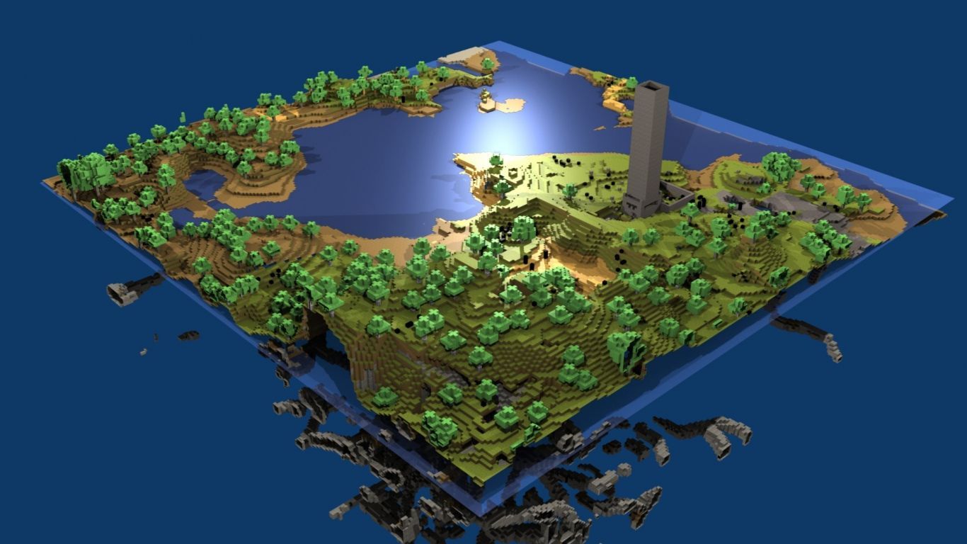 Download Wallpaper 1366x768 Minecraft, World, Map, Water, Life ...