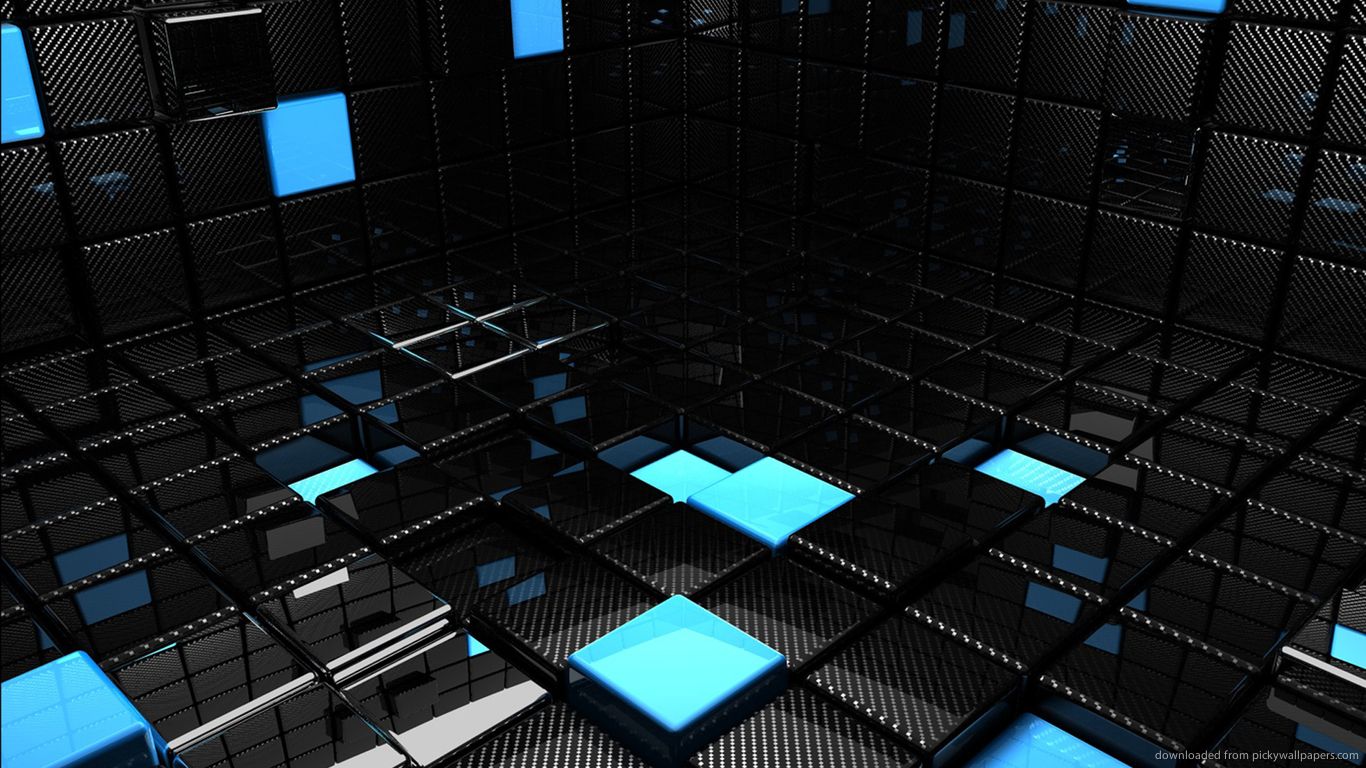 Download 1366x768 Chrome And Blue 3D Room Wallpaper