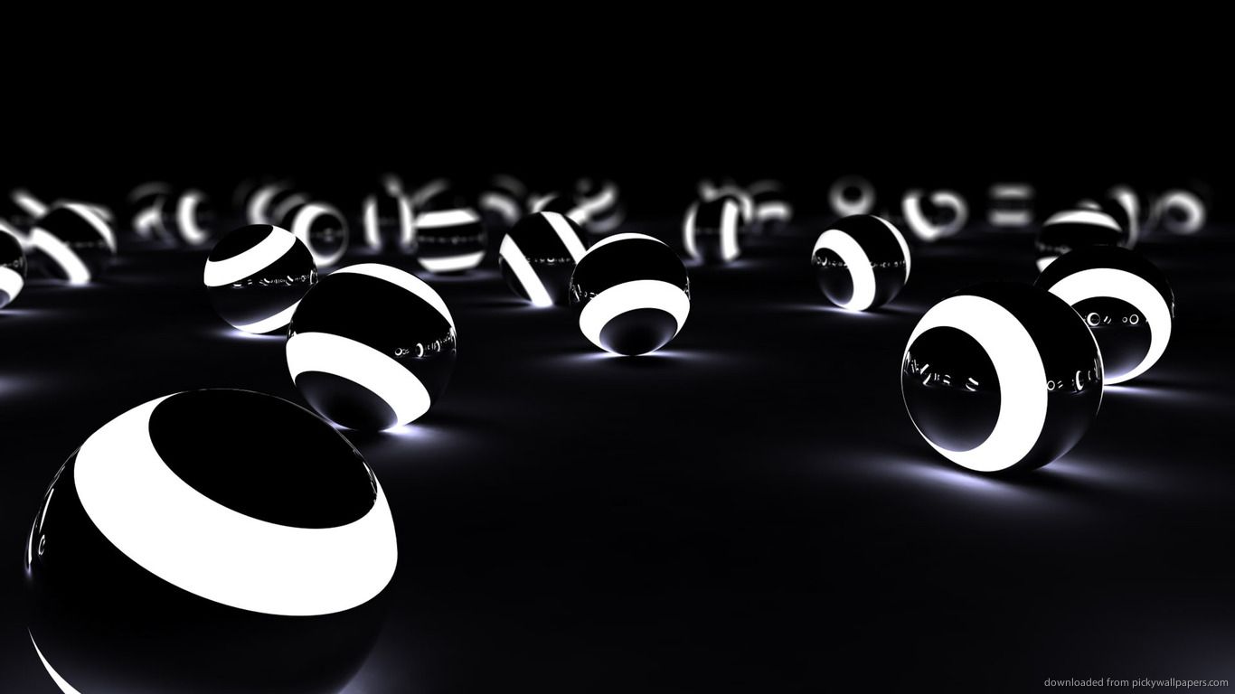 Download 1366x768 Glowing 3D Spheres In The Dark Wallpaper