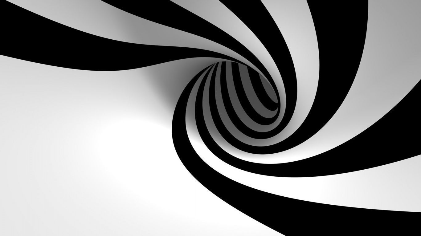 1366x768 3D Black white Spiral Wallpaper