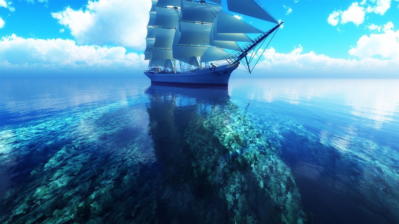 3D sailboat blue sea Wallpaper 1366x768 resolution wallpaper