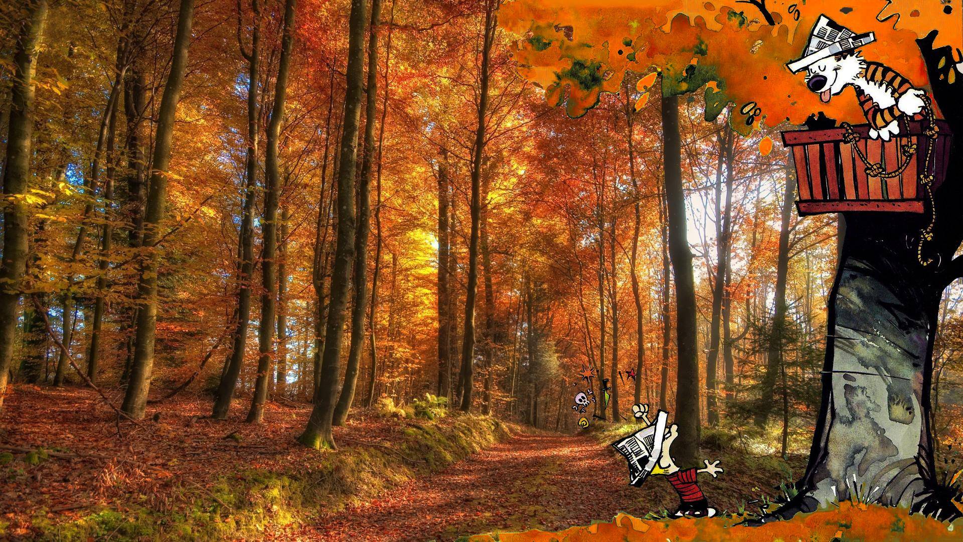 Calvin and hobbes comics autumn forest wallpaper | 1920x1080 ...