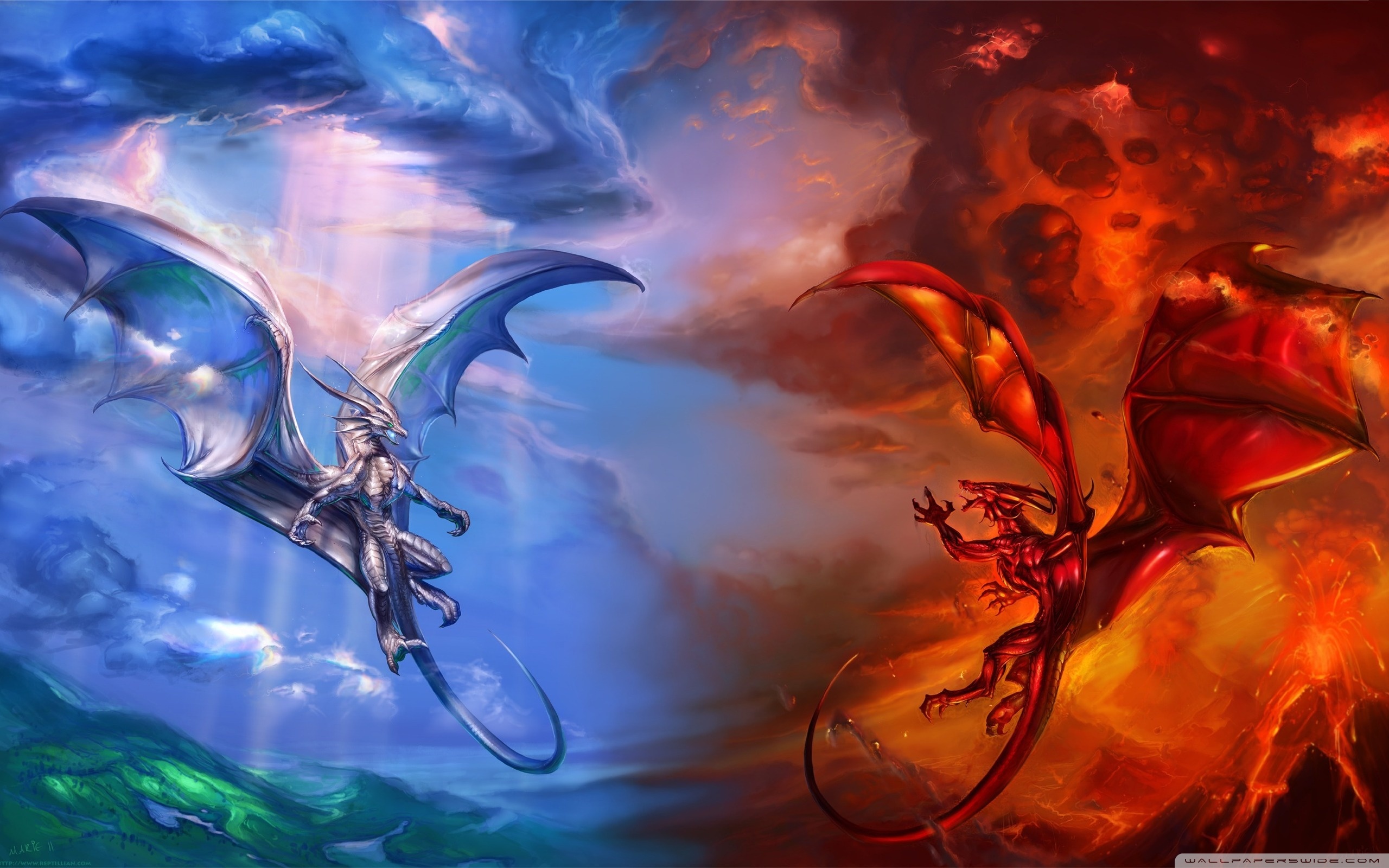 Wallpapers Fire And Ice Dragon Vs Hd High Definition 2560x1600 ...