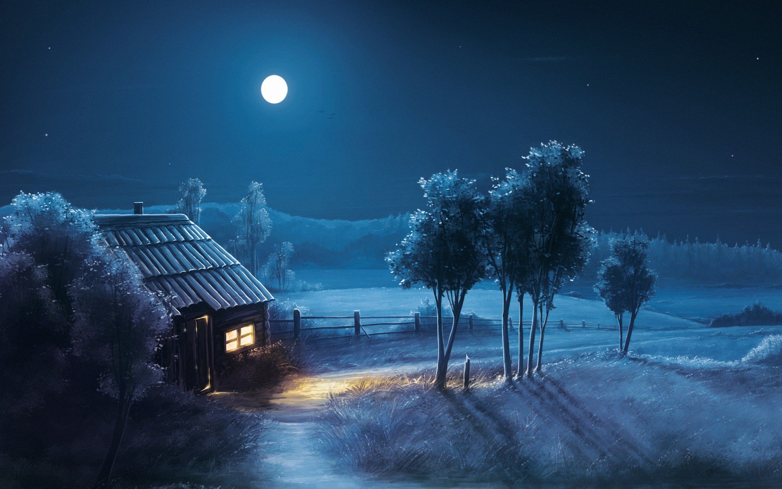 Fantasy night house moon blue wallpaper | 2560x1600 | 438334 ...