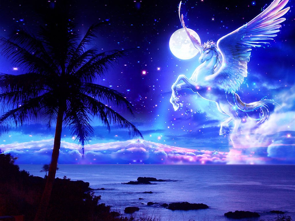 Download Blue Yellow Flag Pegasus Paradise Fantasy Horse Sea ...