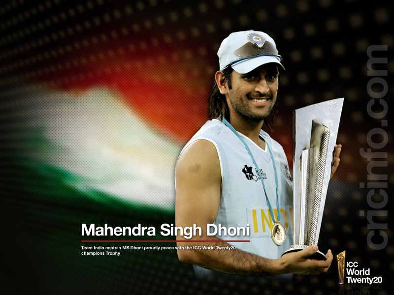 MS Dhoni poses with the T20 Trophy Cricket Wallpapers ESPN