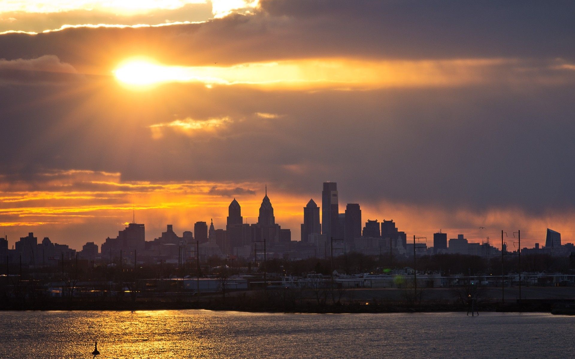 Cityscapes Skylines Philadelphia lakes rivers sky clouds sunset ...