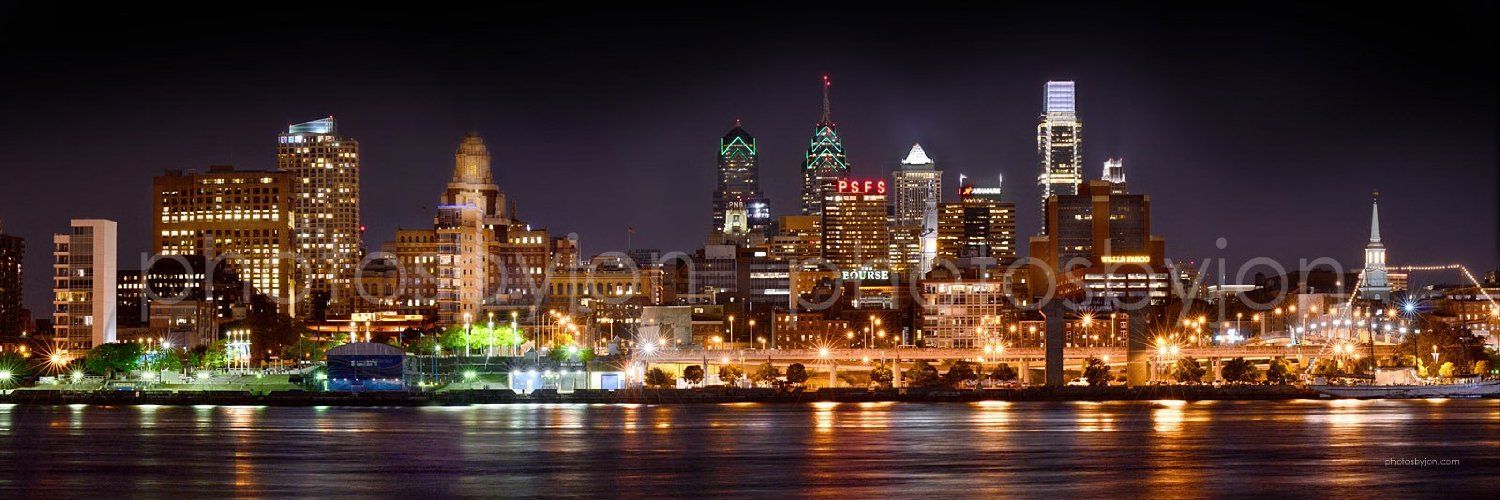 Amazon.com: Philadelphia Skyline at NIGHT from East COLOR Philly ...