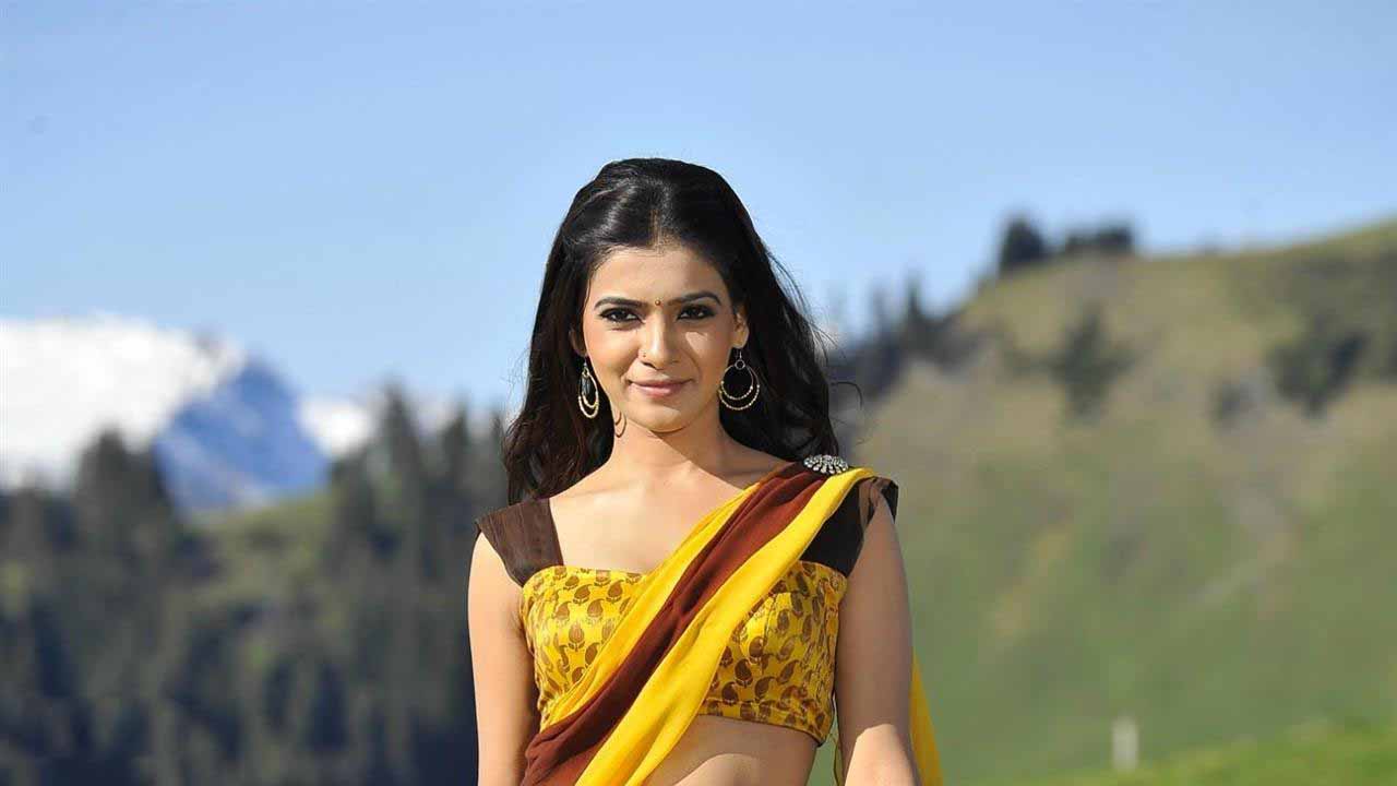 Samantha ruth prabhu in yellow saree hd wallpaper
