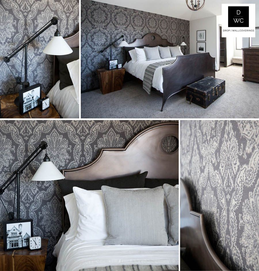 Charcoal & Silver Damask Wallpaper by Calgary Wallpaper Supplier ...