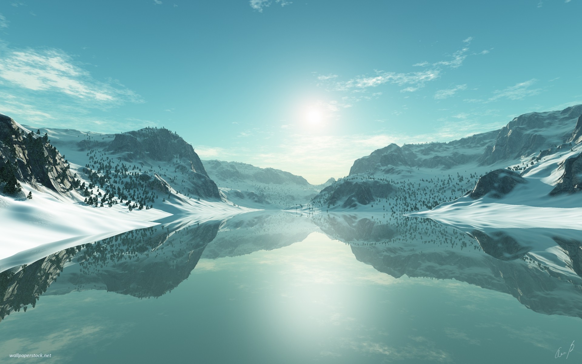 Ice blue landscapes seasons artwork lakes 3d icy wallpaper ...