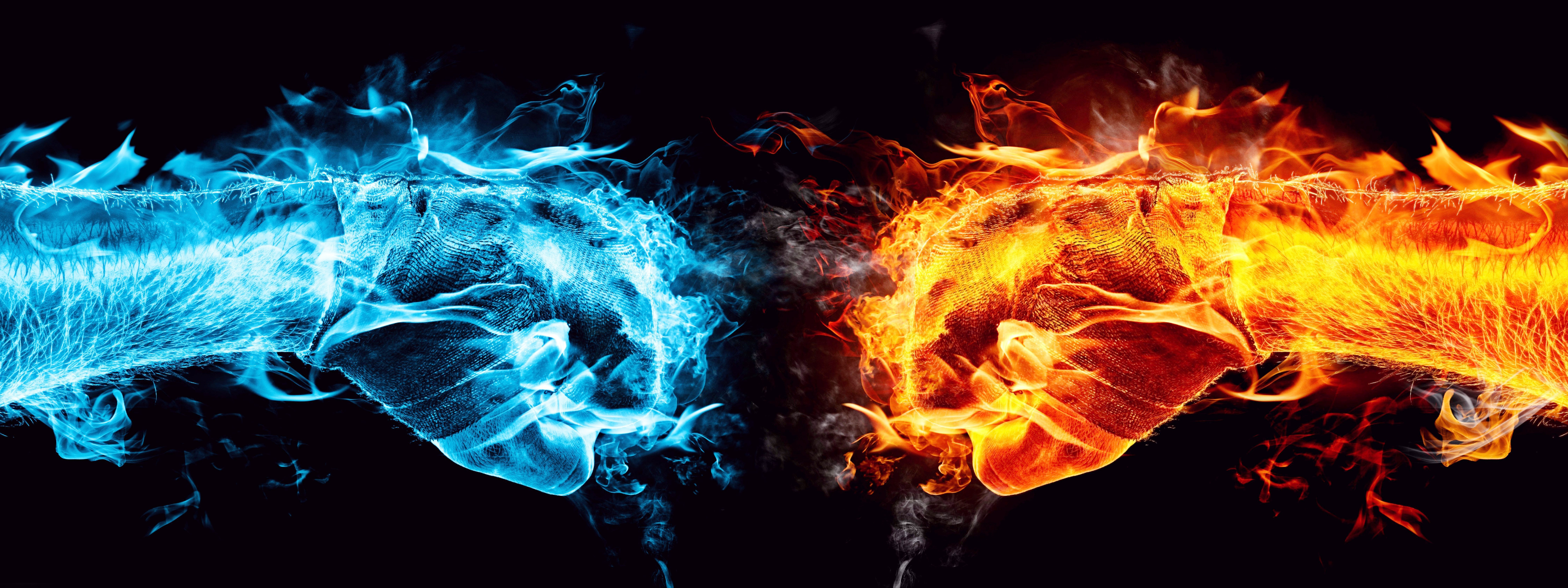 Water And Fire Fists Battle Dual Screen Wallpapers HD / Desktop ...