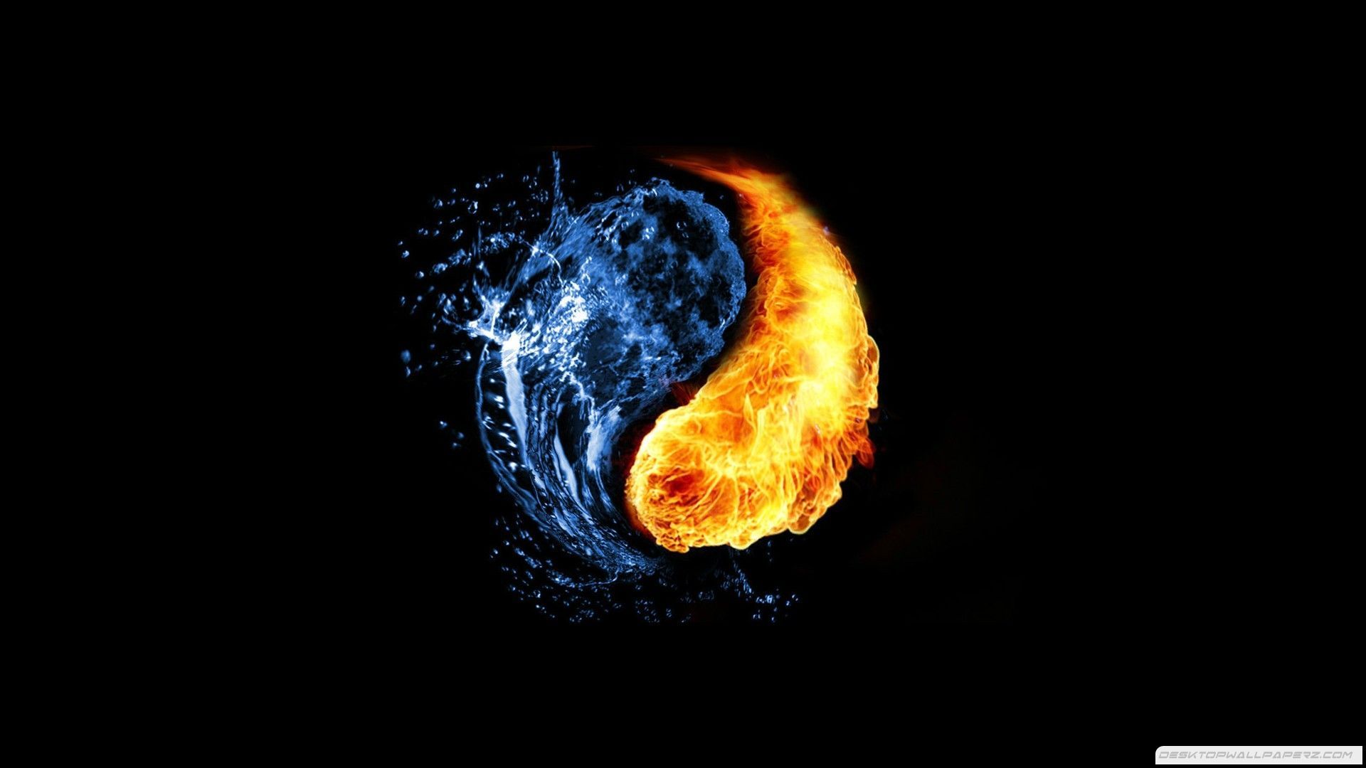 Water Abstract Fire Yin Yang Ying Yang Black Background | Wallpicshd