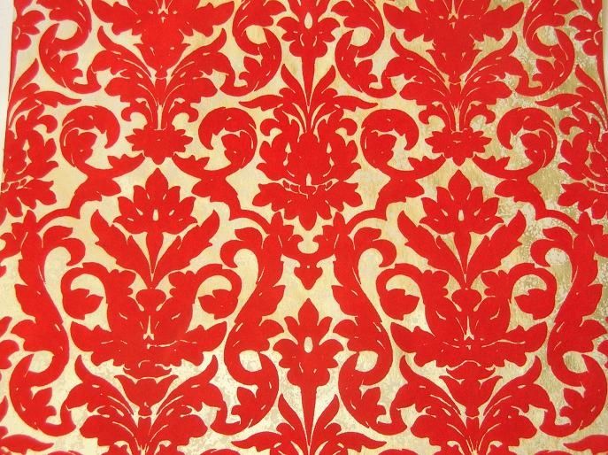 Red velvet damask wallpaper. Reminds me of my grammas wallpaper