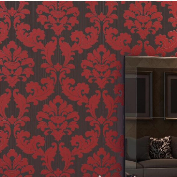 Romantic European Velvet 3D Background Wallpaper Red Living Room ...