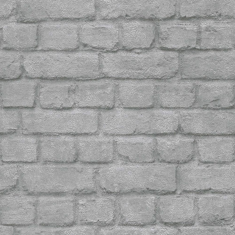 Rasch Brick Stone Wall Realistic Faux Textured Silver Wallpaper 226751