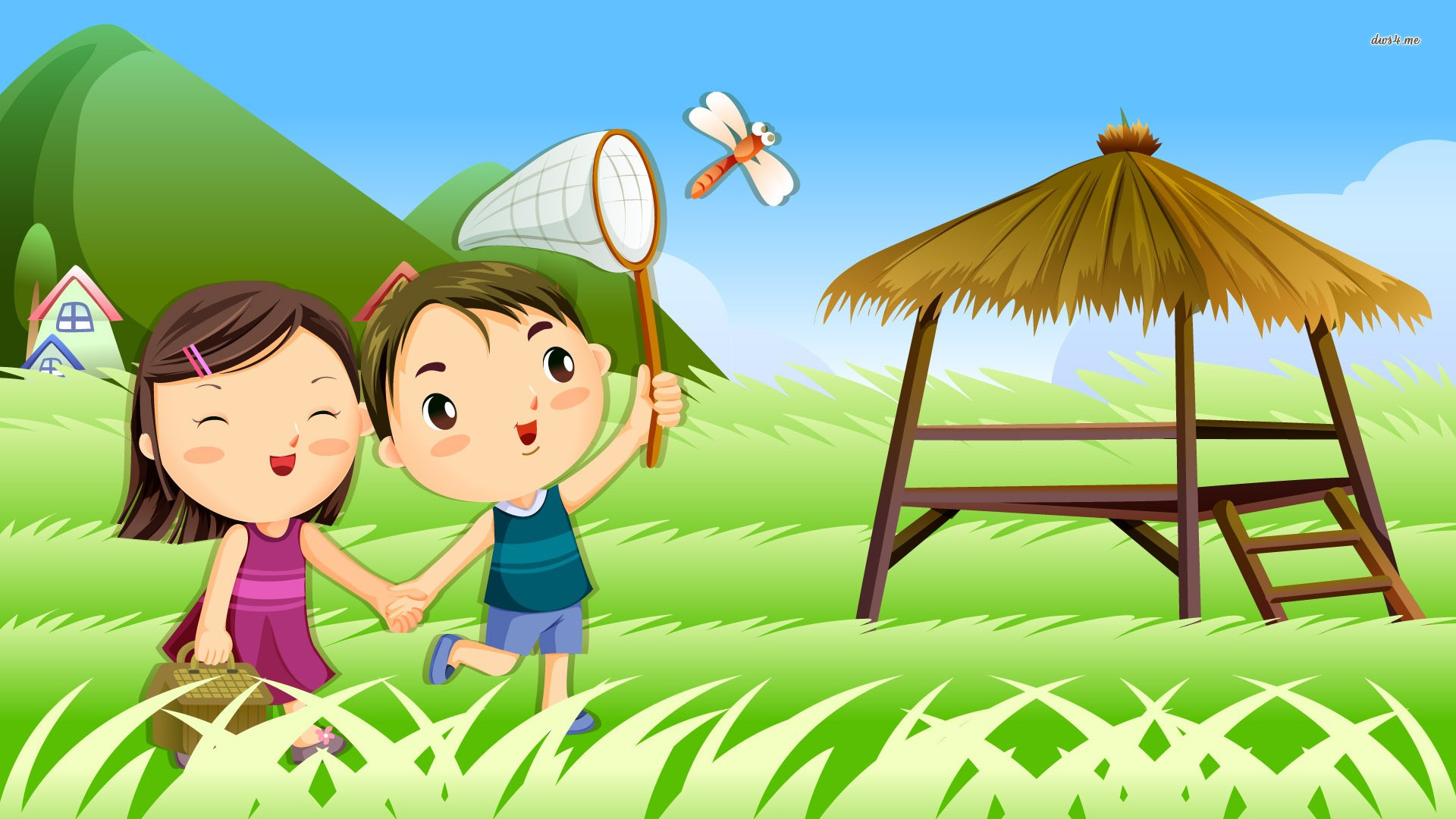 Kids catching a dragonfly wallpaper - Vector wallpapers - #13413