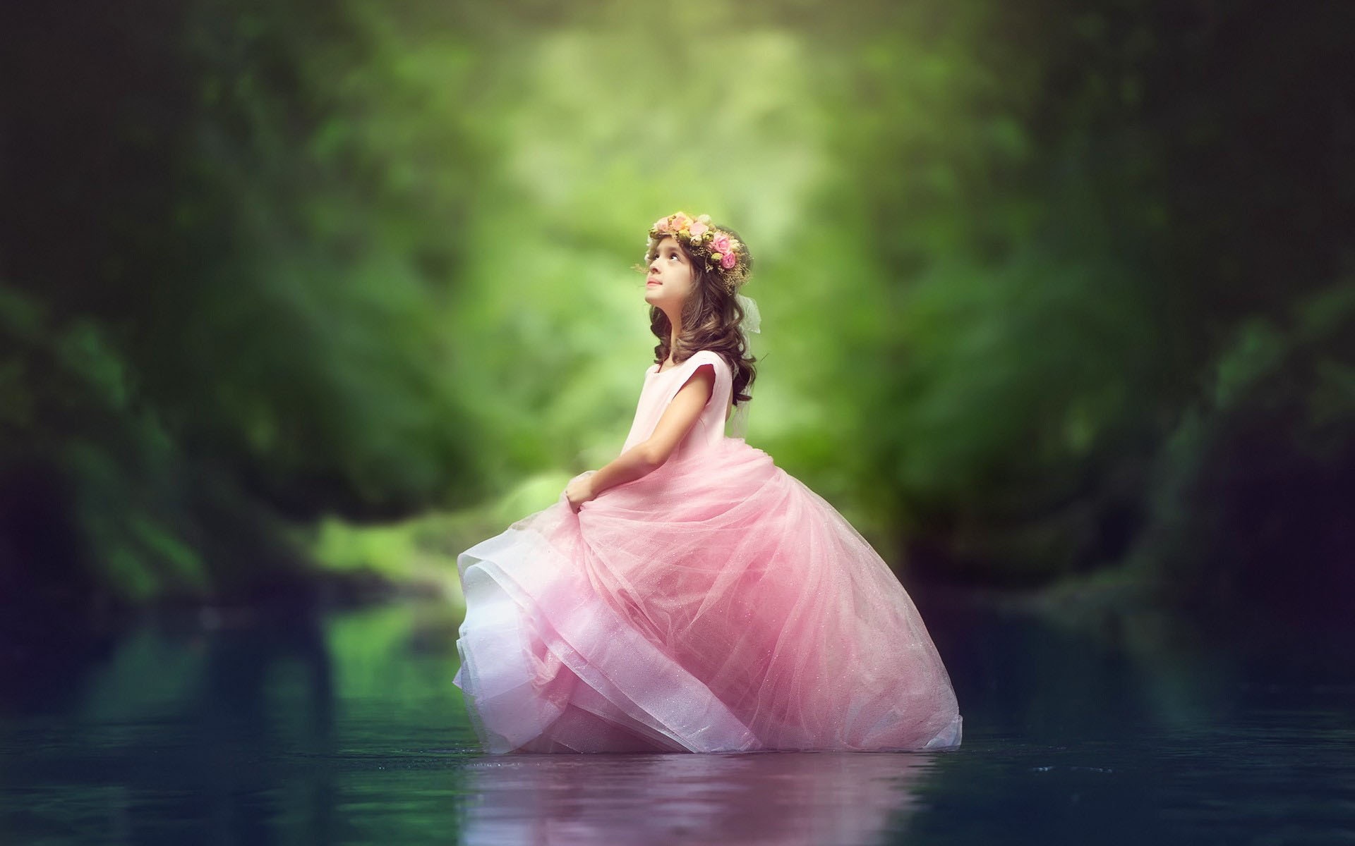 Little, Princess, Girl, In, River, Widescreen, Background ...