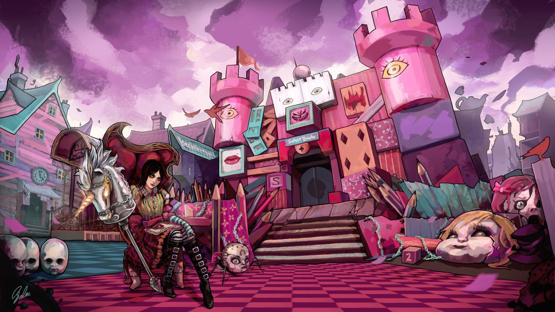 Alice Madness Returns Pink Castle Drawing wallpaper 1920x1080