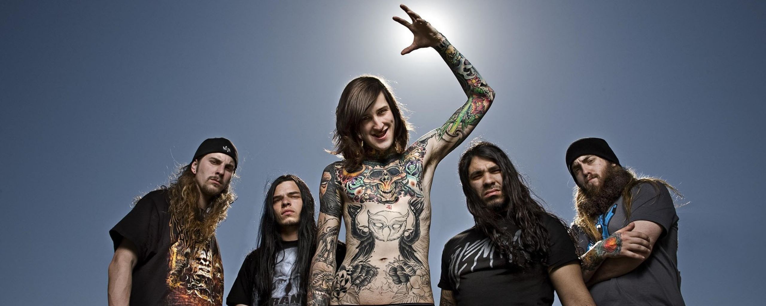 Download Wallpaper 2560x1024 Suicide silence, Tattoo, Rockers, Sky