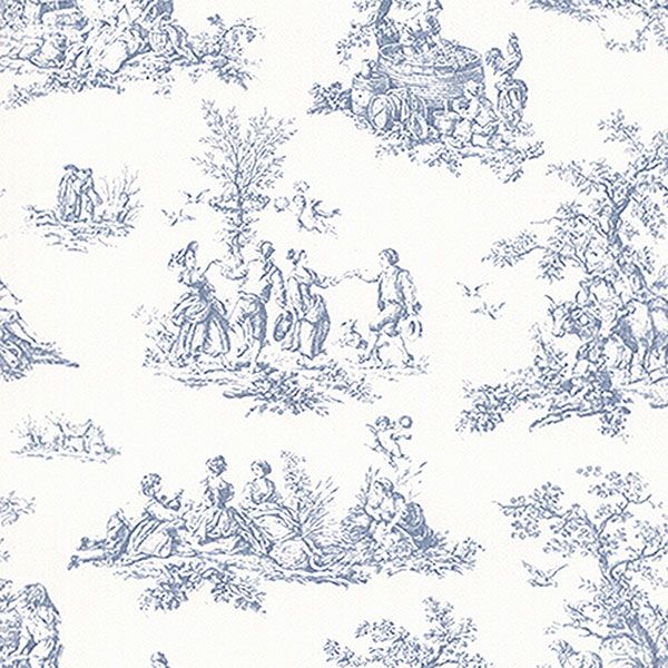PRETTY PRINTS 3, BLUE FRENCH COUNTRY SIDE TOILE WALLPAPER - CN24619