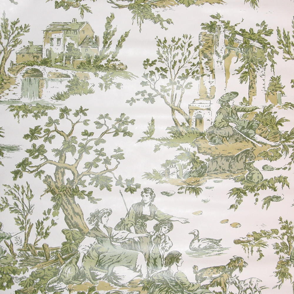 Vintage Green Wallpaper French Countryside Toile by AnnaLeighs