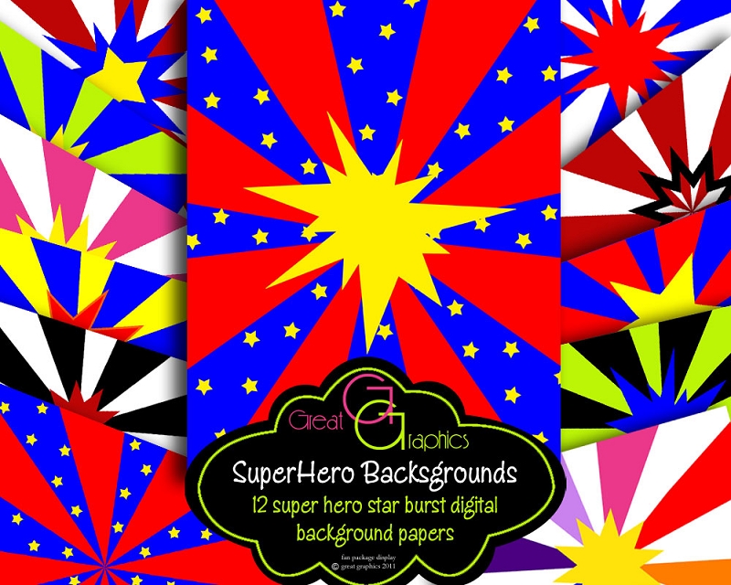 Superhero Backgrounds, Printable Super hero Digital Backgrounds