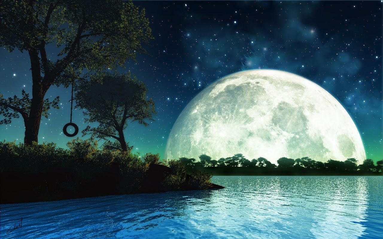 Beauty of moonlight at night sky near sea poetic nature images
