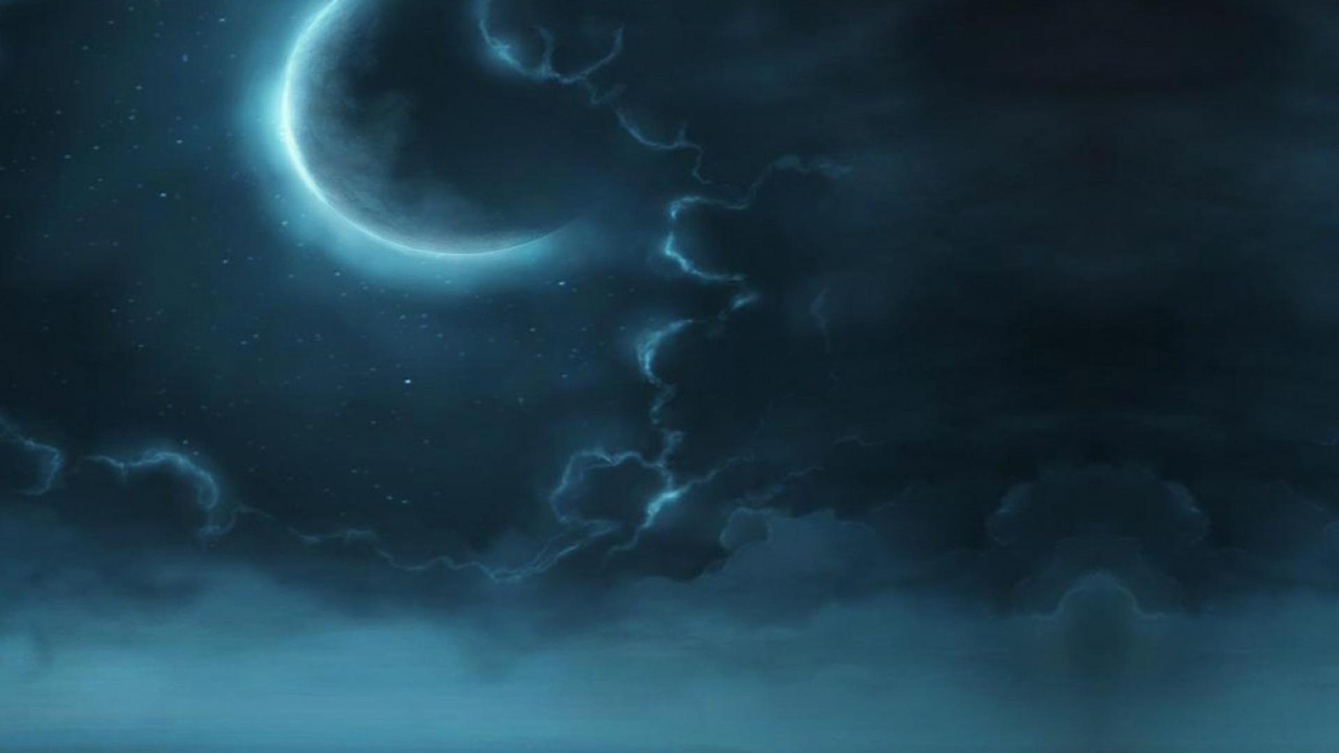 Ocean clouds moon fog moonlight wallpaper | (31838)