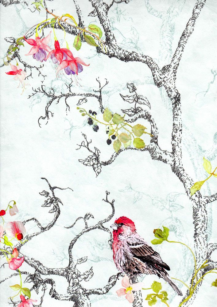 Vintage, Bird & Floral Print, Vibrant Feature Wallpaper 97890