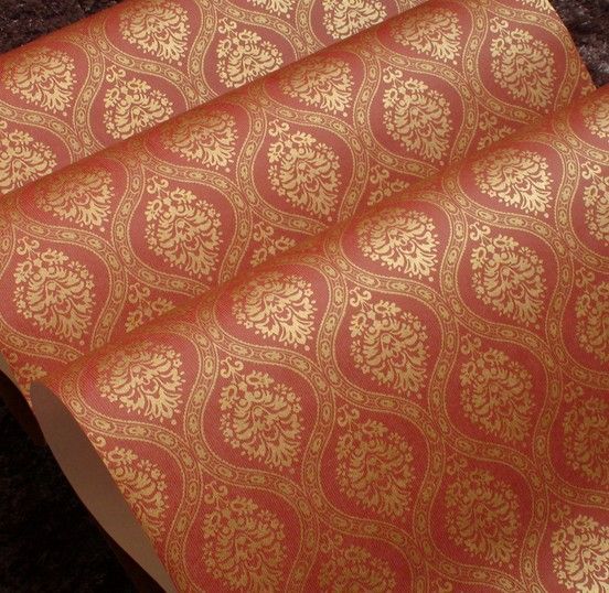Red and Gold Damask Wall Paper Rolls papel de parede para sala ...