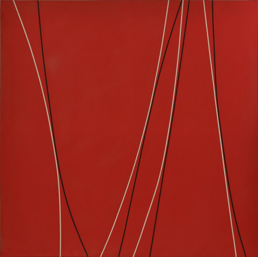 Untitled (Black and White Lines on Red Background) - Lorser ...