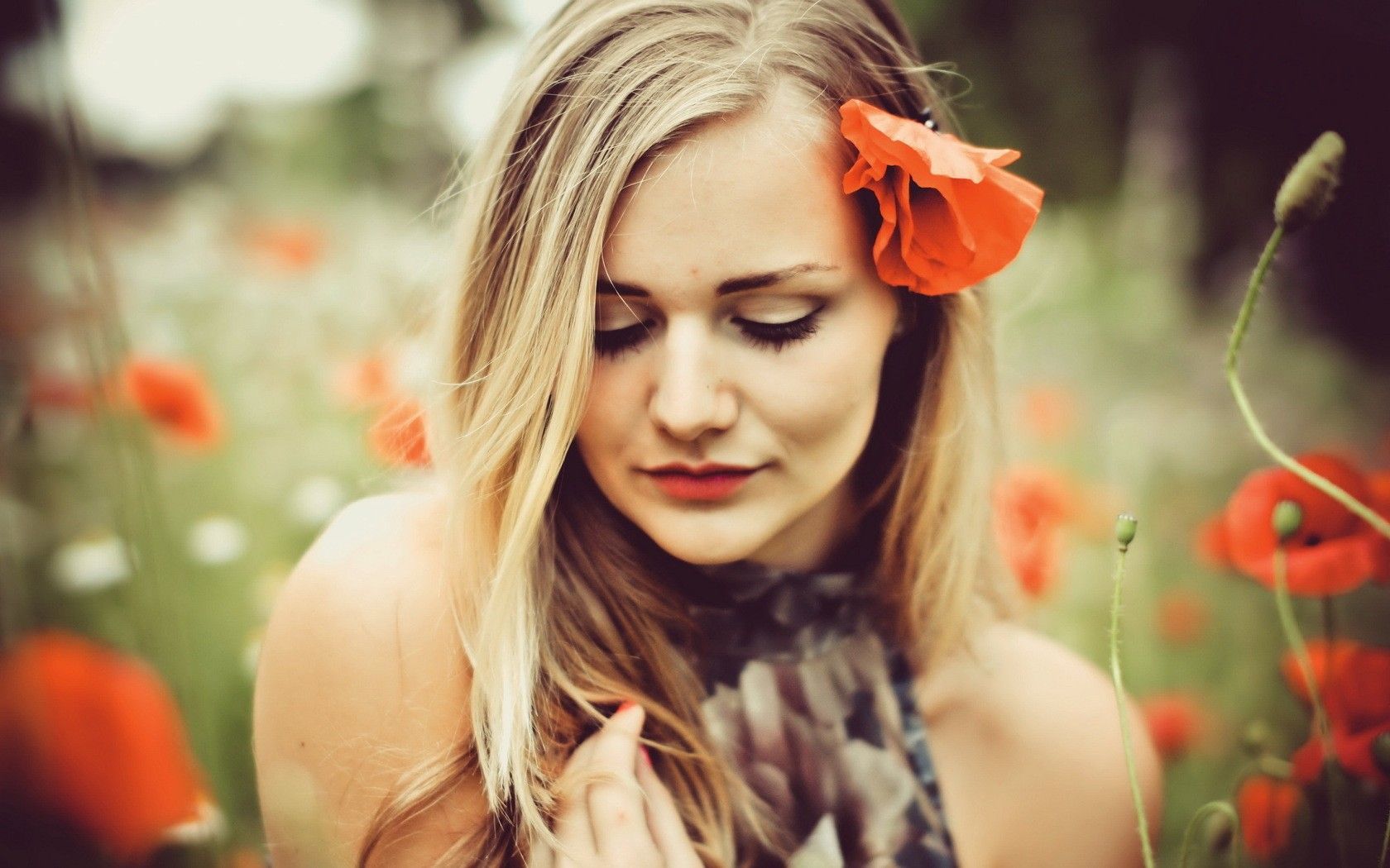 Blonde Girl with Poppy Flower wallpapers | Blonde Girl with Poppy ...