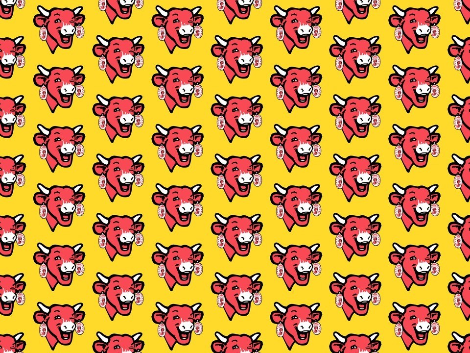 The Laughing Cow Pop 1 Wallpaper - Pink on Yellow by Peter Potamus